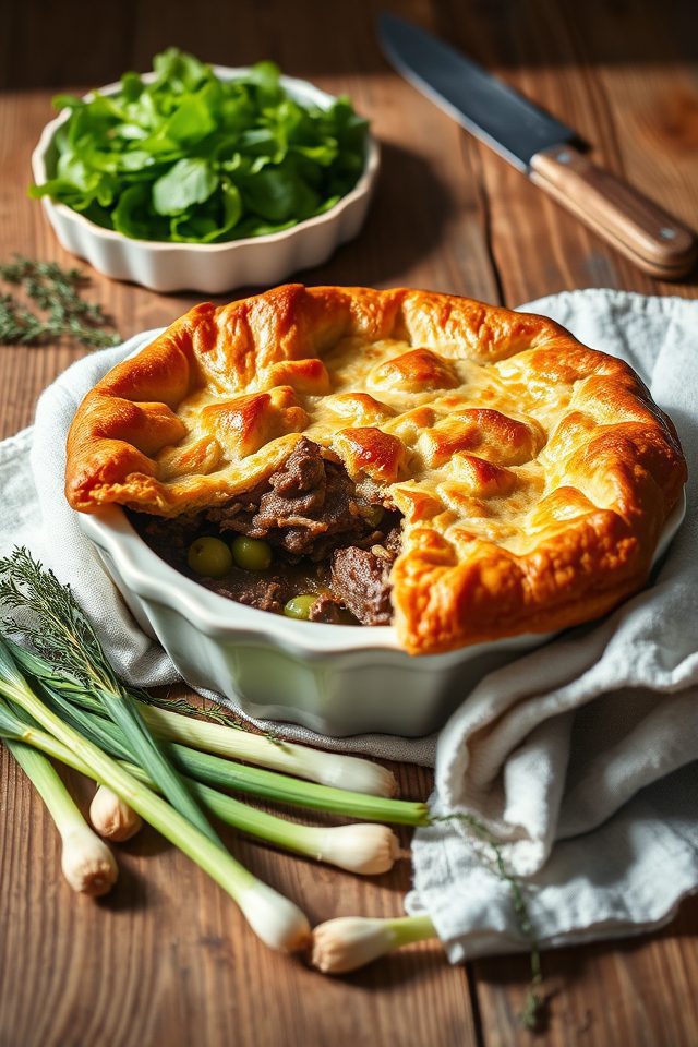 beef spring onion pie