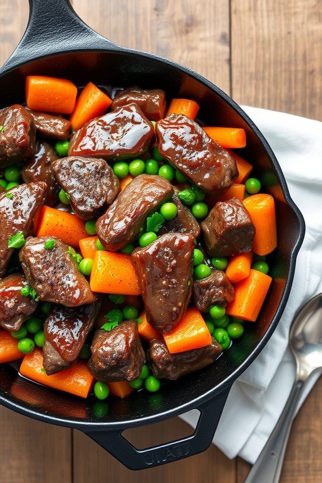 beef tips carrots peas