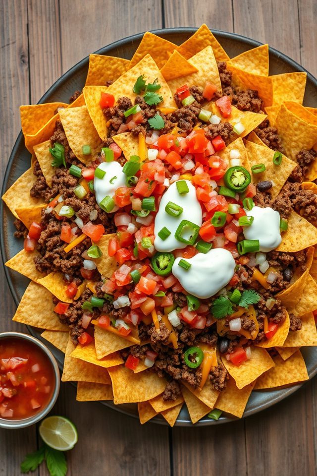 beef topped crispy nachos