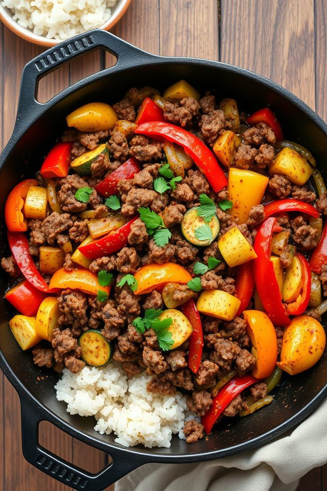 beef vegetables spicy skillet