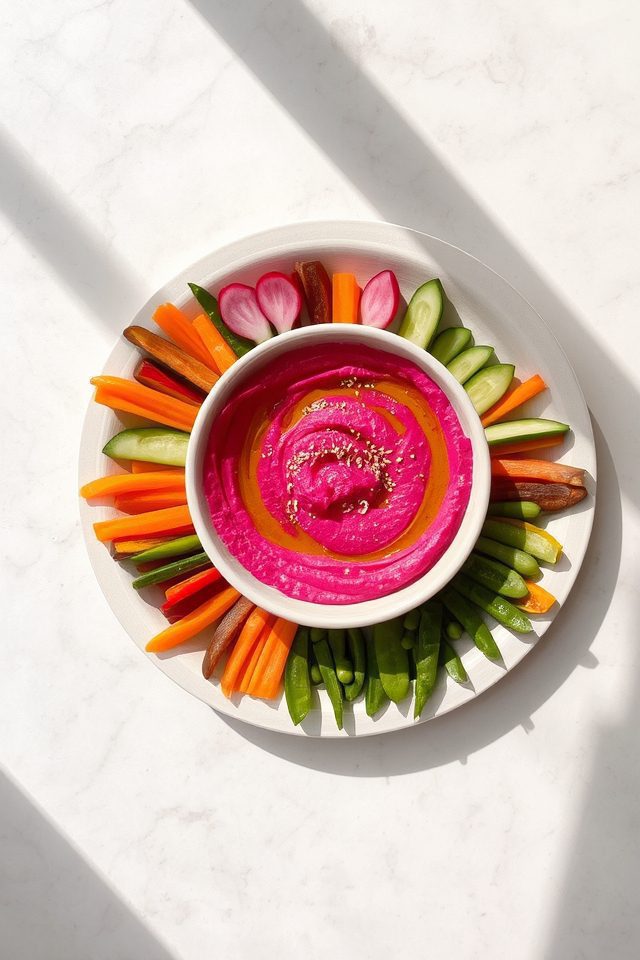 beet hummus vegetable platter