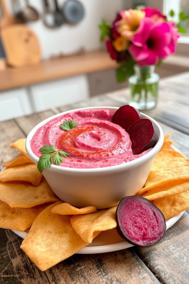 beetroot hummus pita chips
