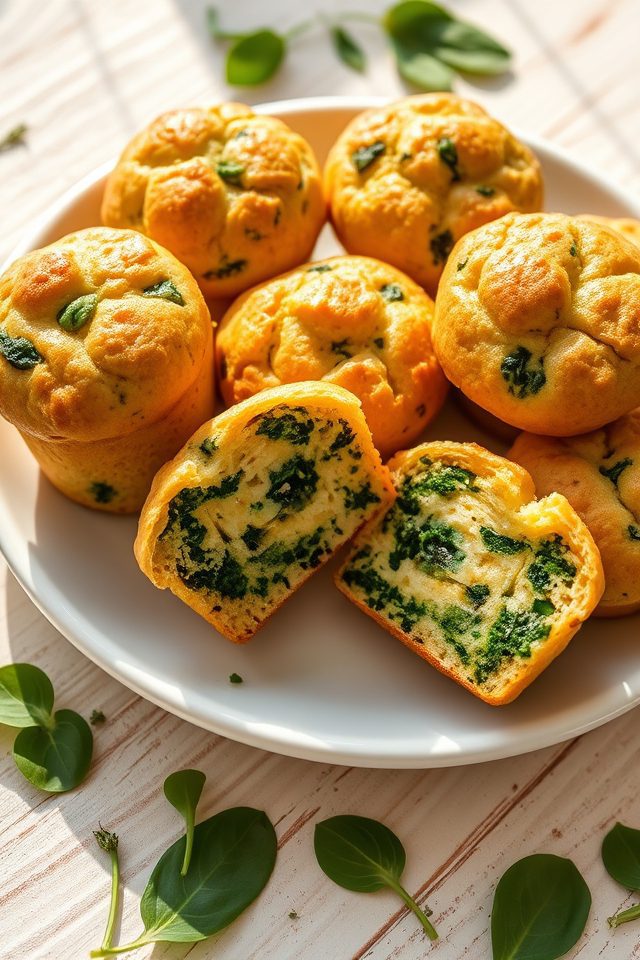 bite sized cheesy spinach muffins