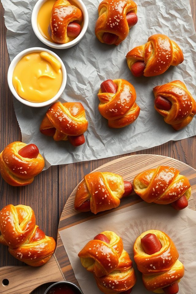 bite sized pretzel wrapped sausages