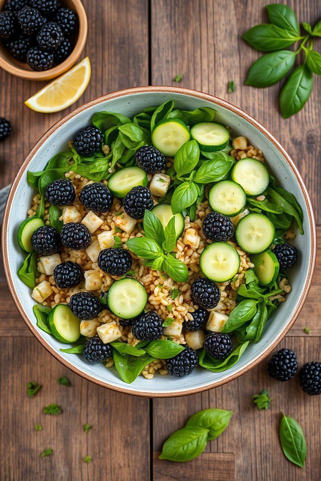 blackberry basil farro salad