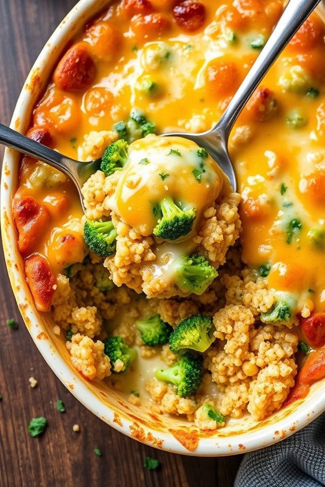 broccoli quinoa cheesy casserole