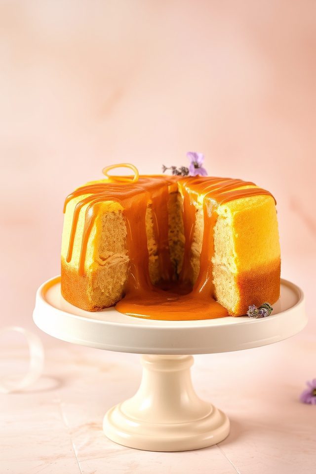 caramel filled yellow cake