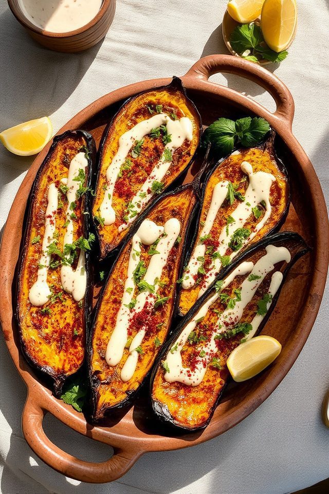 caramelized eggplant tahini drizzle