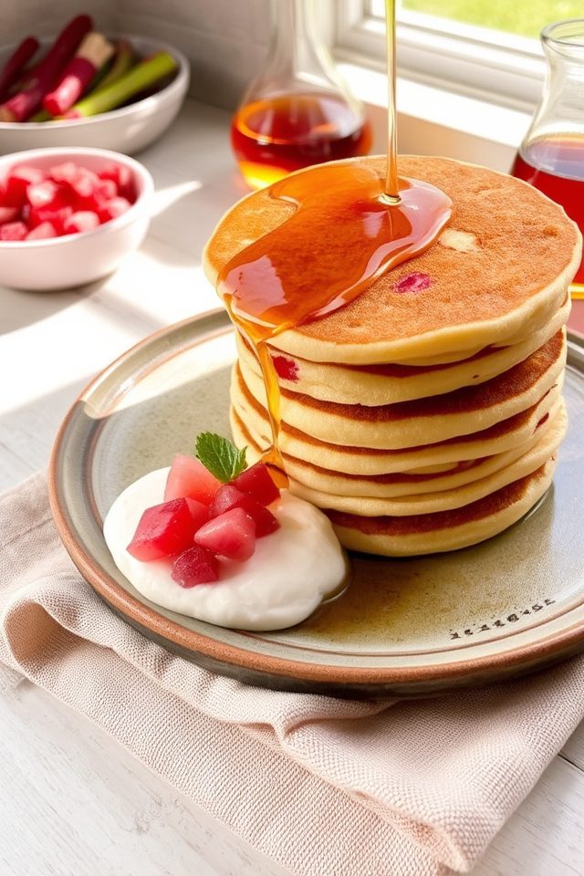 caramelized rhubarb breakfast pancakes