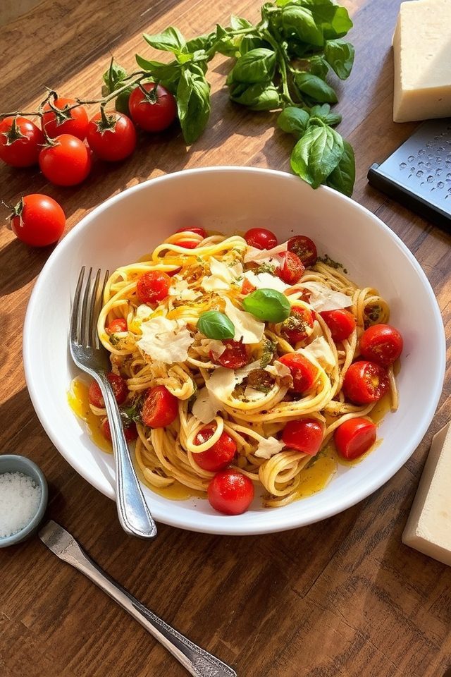 caramelized tomatoes basil linguine