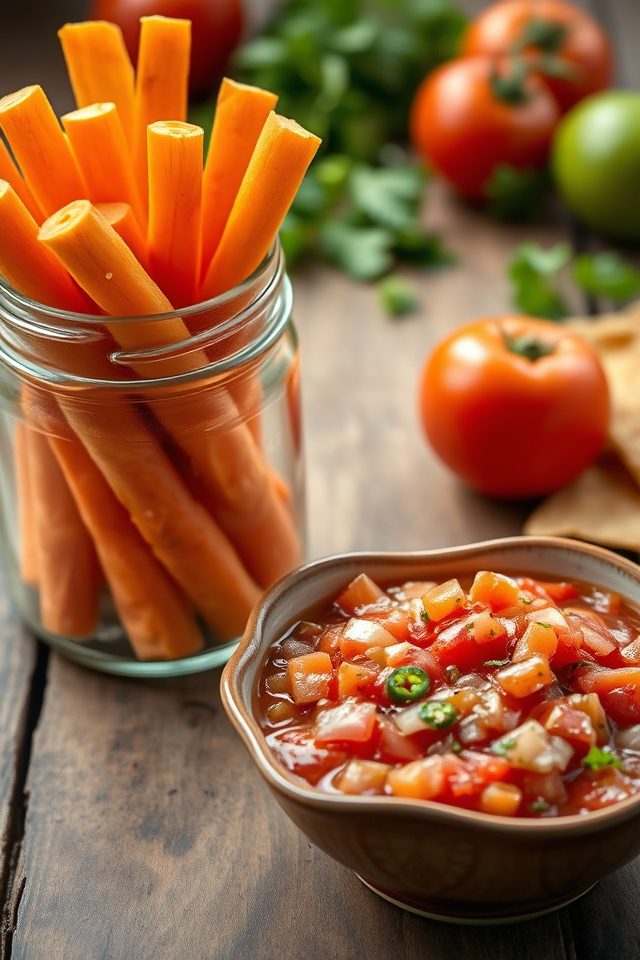 carrot sticks with salsa