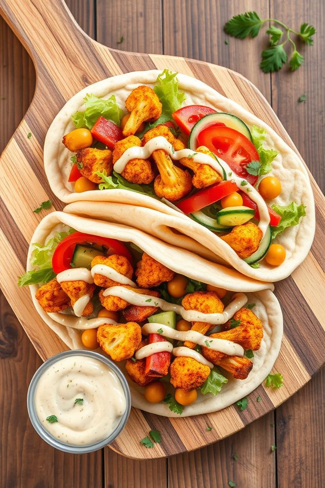 cauliflower chickpea shawarma wraps