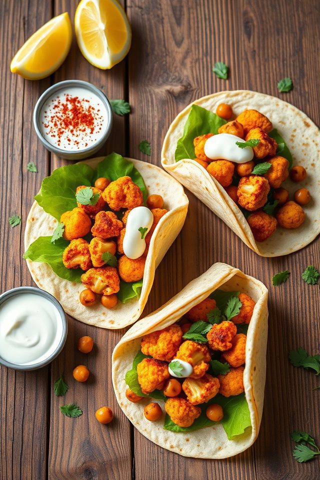 cauliflower chickpea spicy wraps