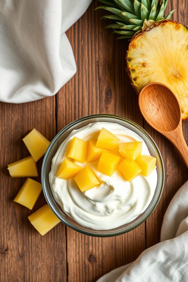 cheese mixed with pineapple