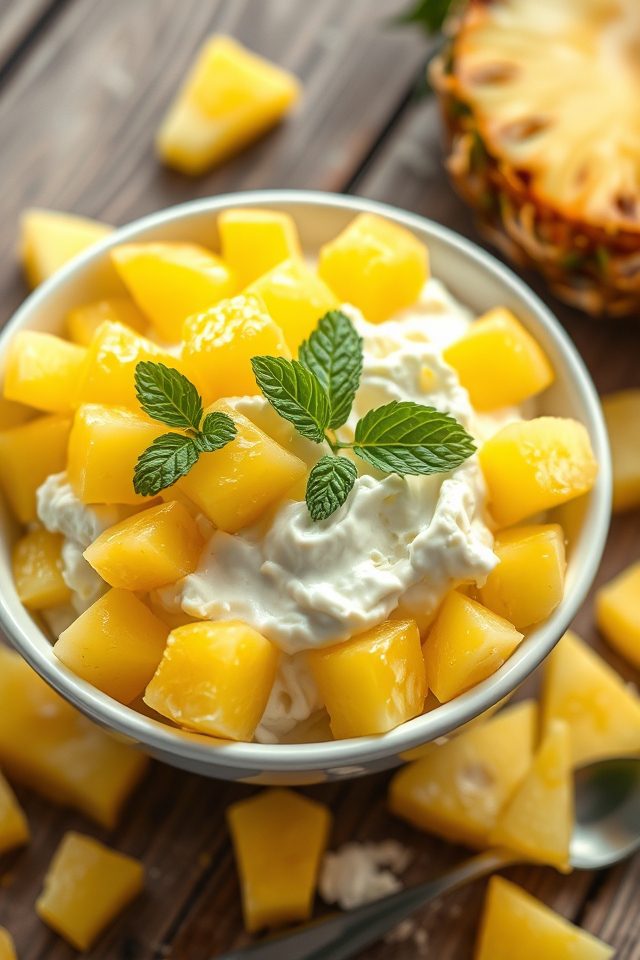cheese mixed with pineapple