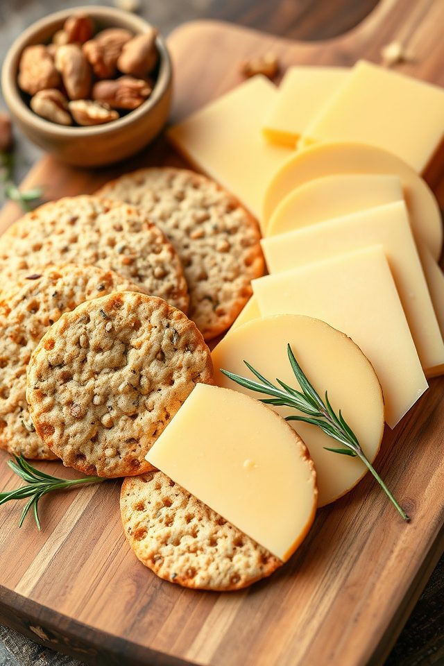 cheese topped grain crackers