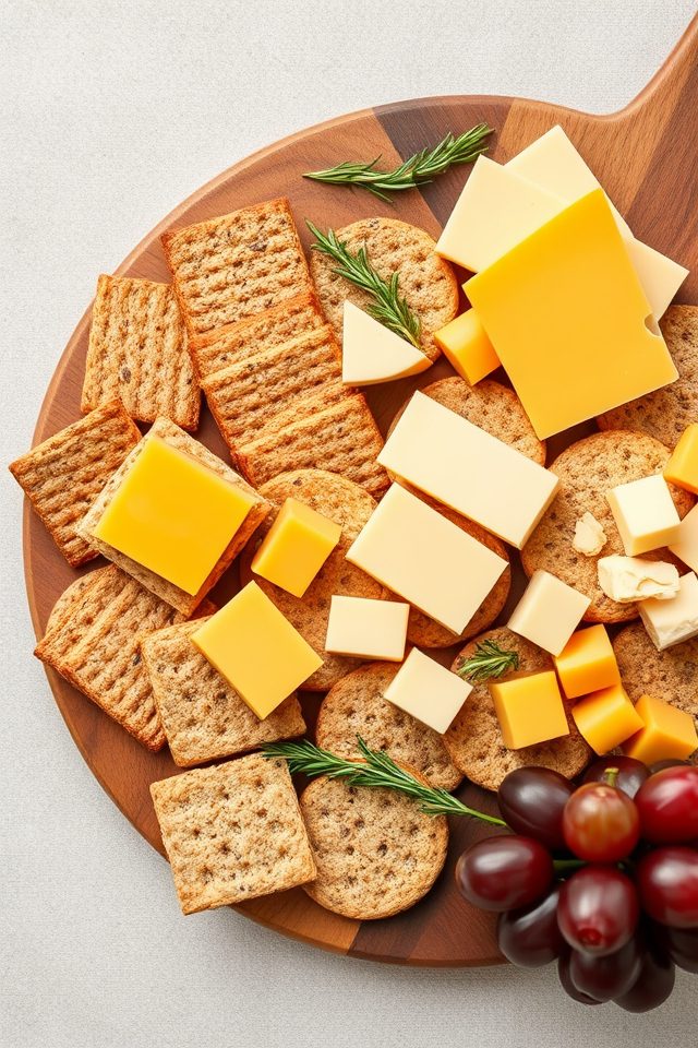 cheese topped whole grain crackers