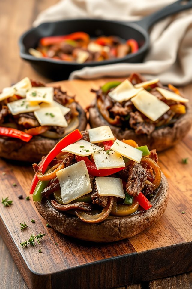 cheesesteak filled mushroom caps