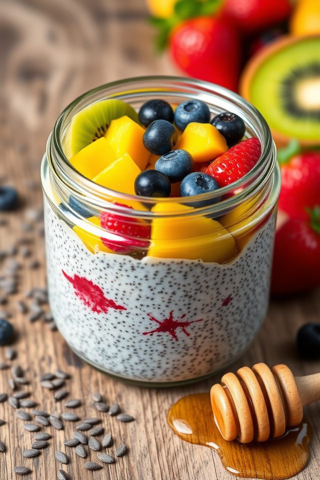 chia pudding topped fruit
