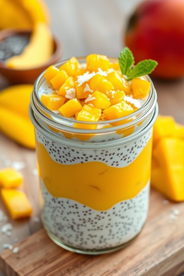 chia pudding topped mango
