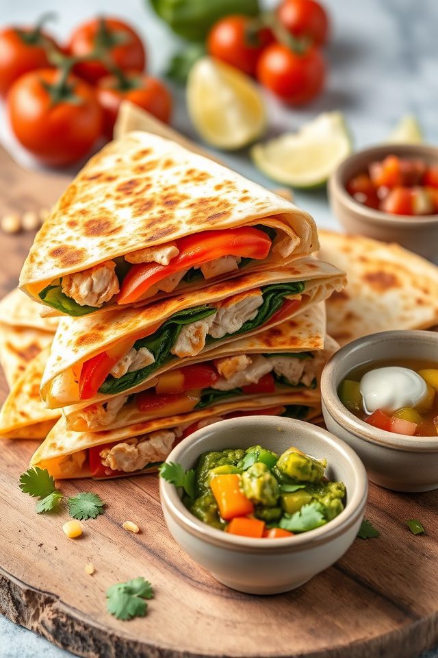 chicken and vegetable quesadillas