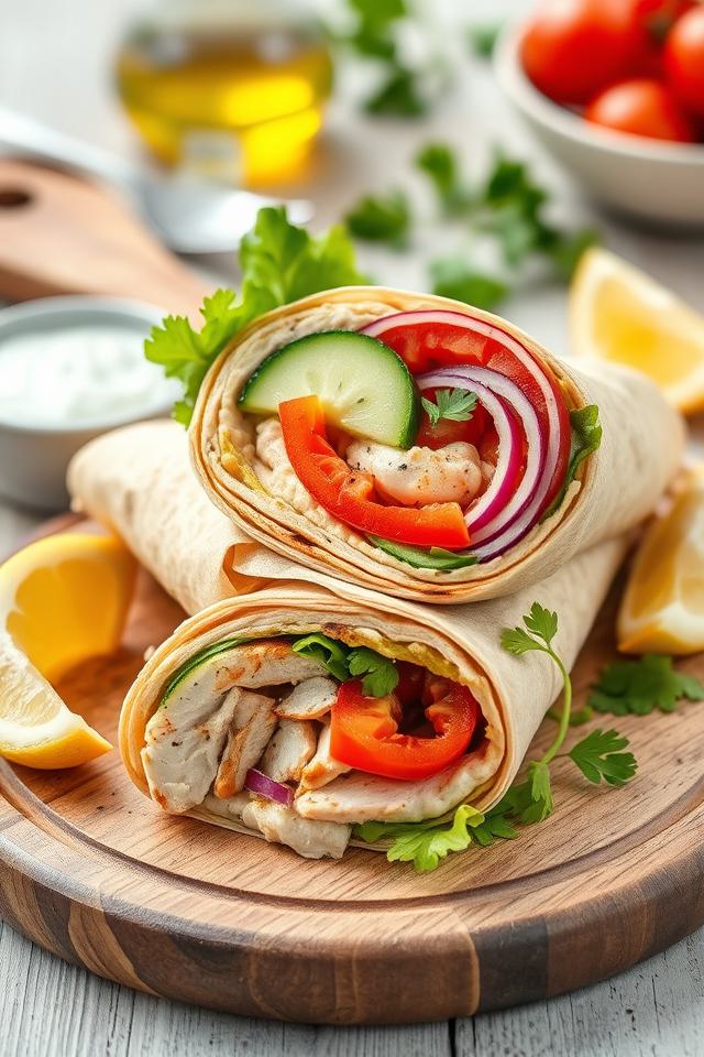 chicken hummus mediterranean wraps