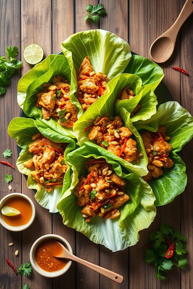 chicken lettuce peanut wrap