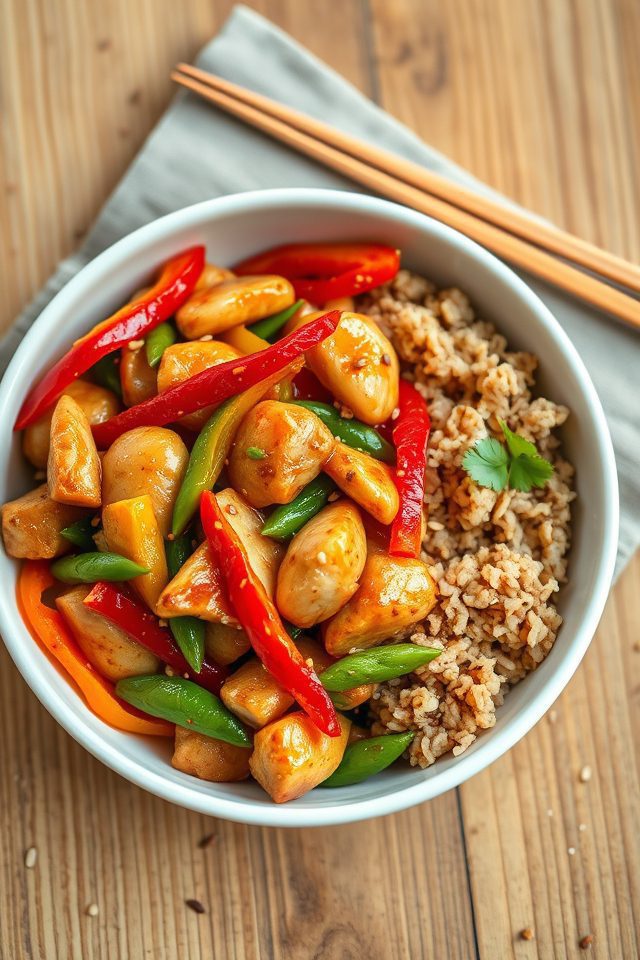 chicken peppers snap peas