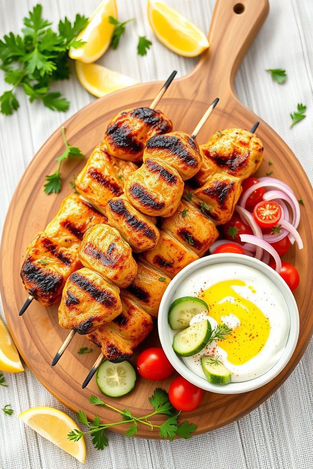 chicken skewers cucumber salad