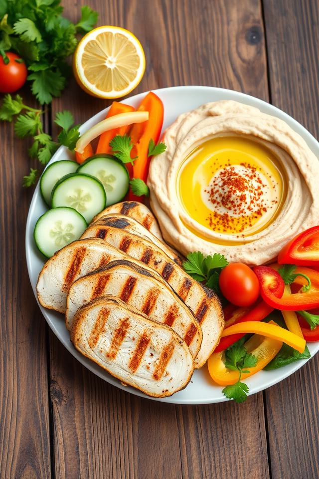 chicken with hummus plate