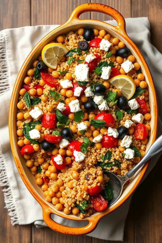 chickpea farro mediterranean casserole