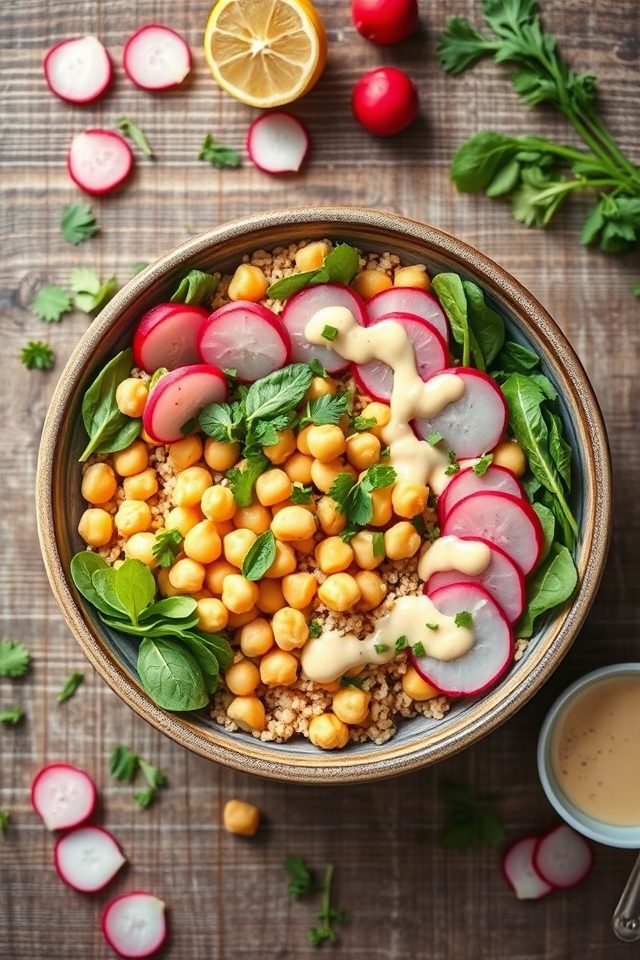 chickpea radish grain bowl