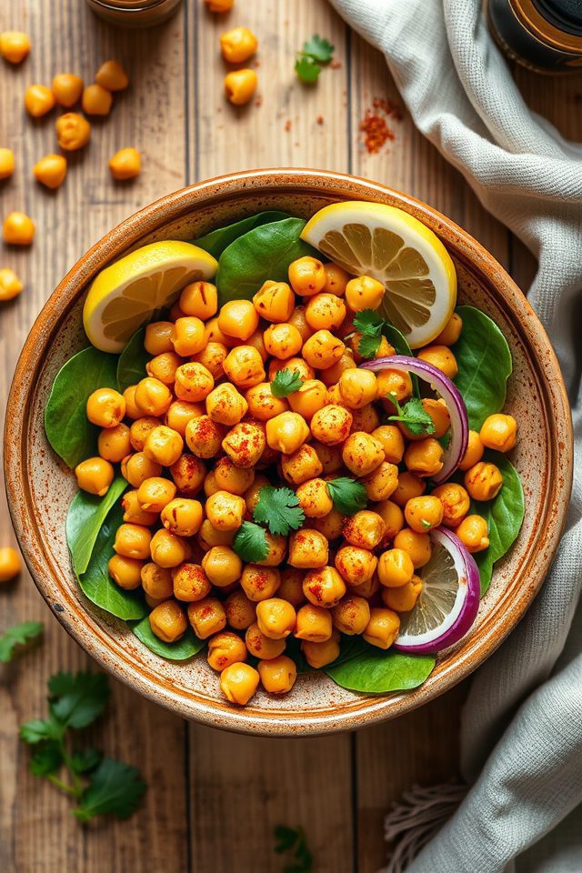 chickpea spinach spicy bowl