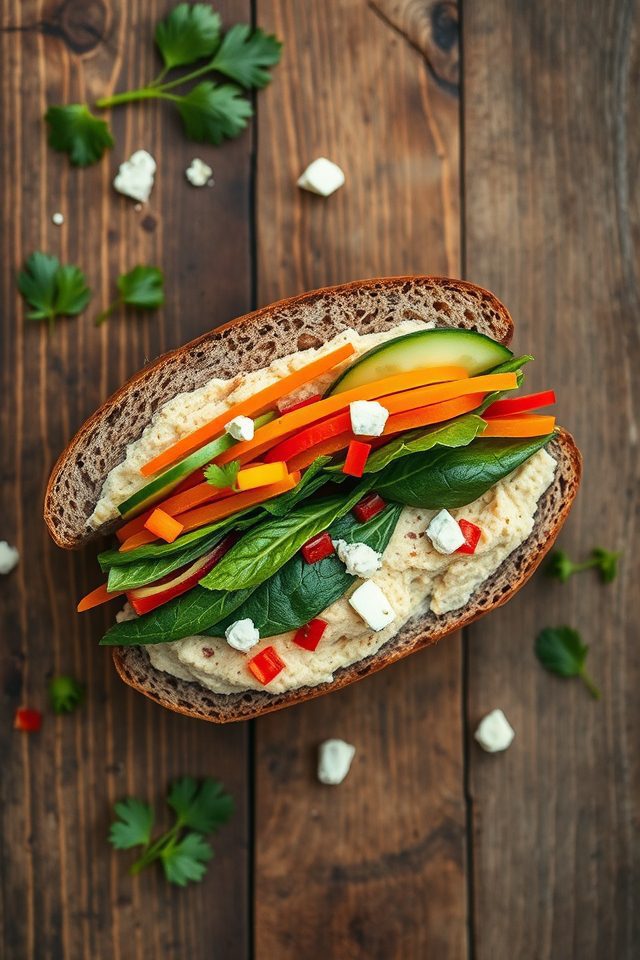 chickpea spread vegetable sandwich