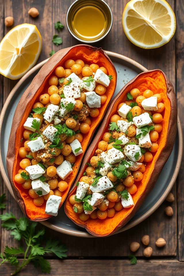 chickpeas feta stuffed potatoes