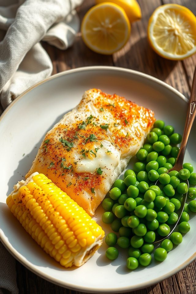 cod corn peas dish