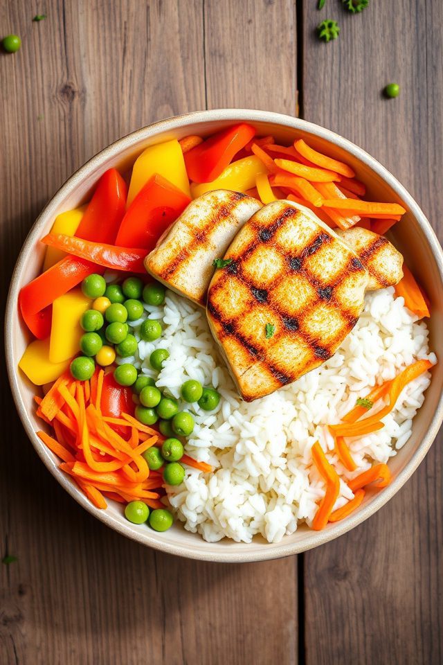 colorful chicken rice bowls