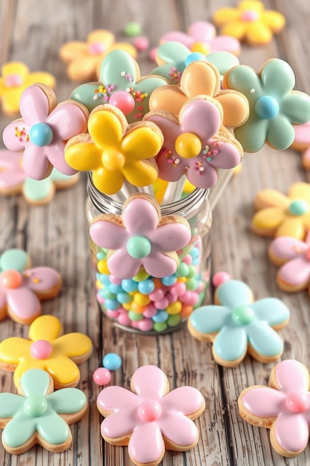 colorful floral cookie lollipops