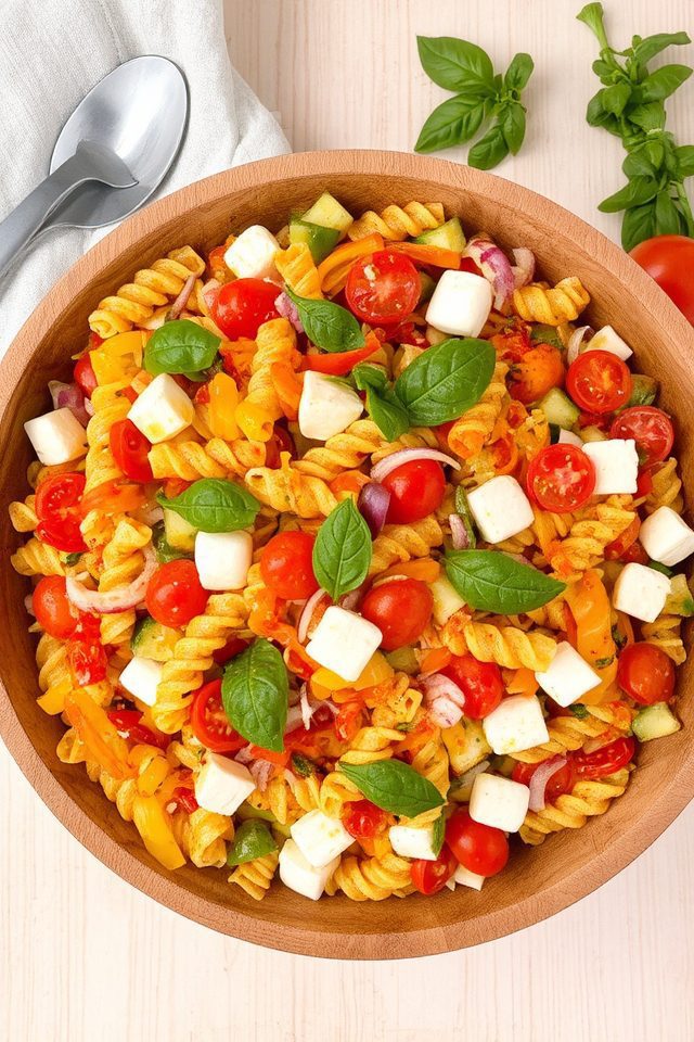 colorful veggie pasta salad