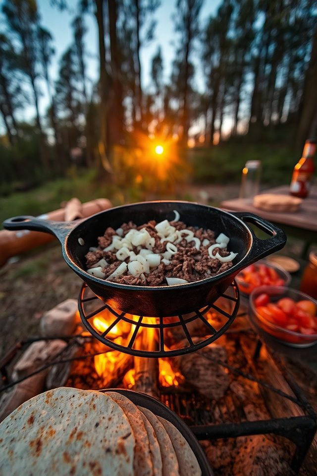 cooking meals over campfires