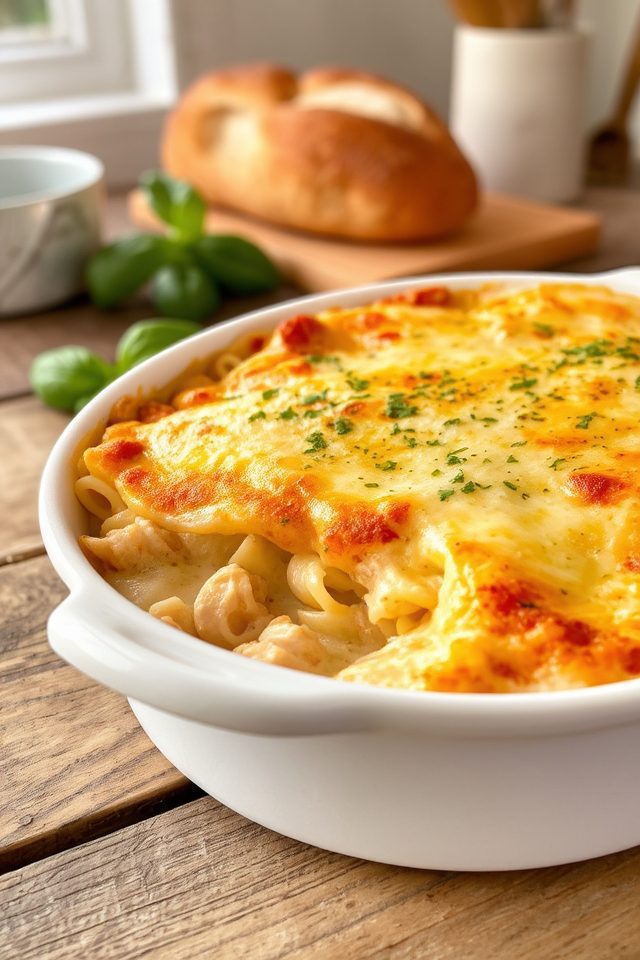 creamy chicken pasta bake