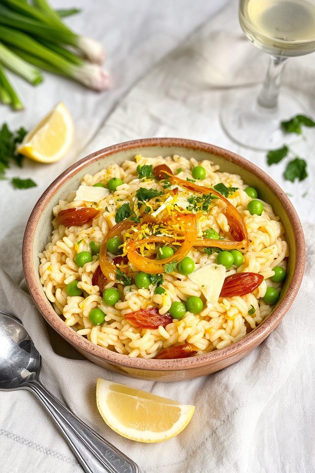creamy leek pea orzo