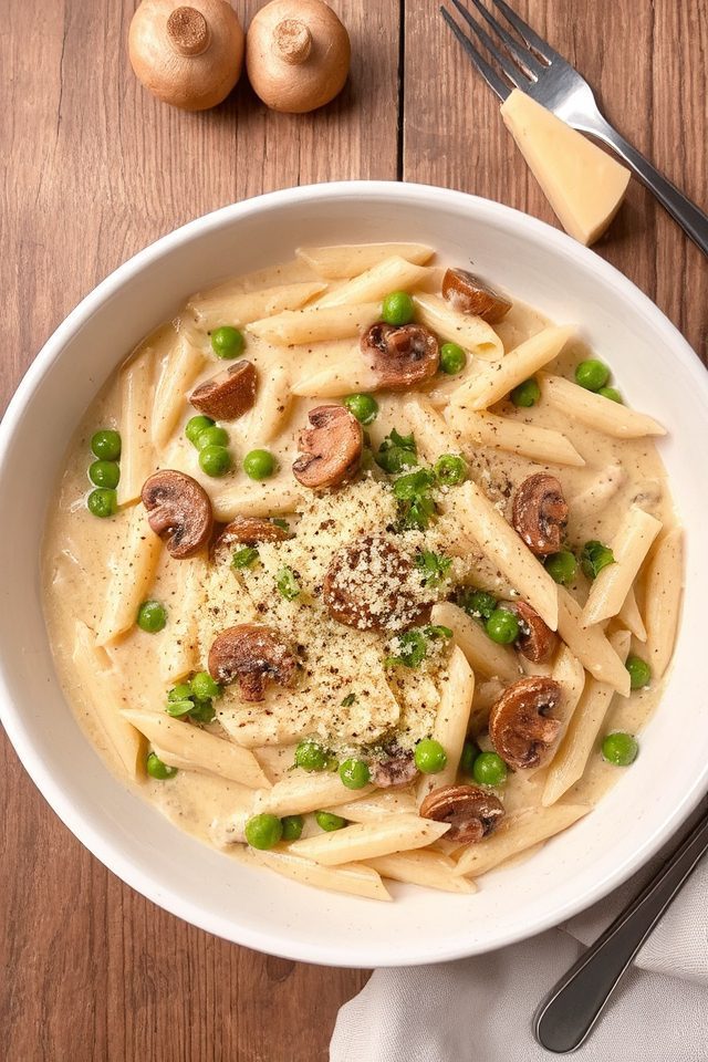 creamy mushroom pea penne