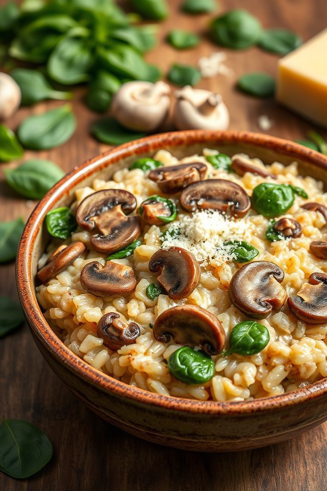 creamy mushroom spinach risotto