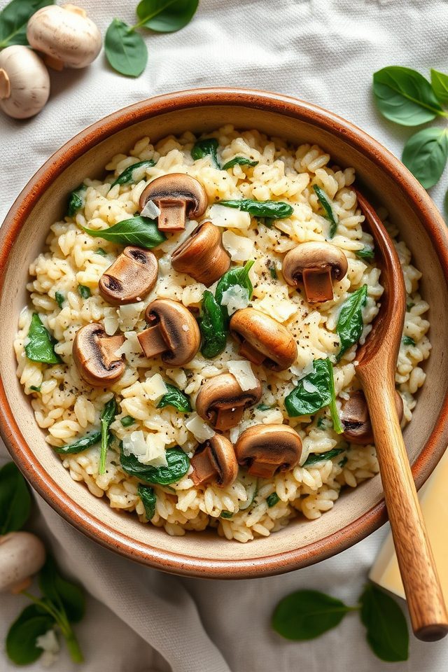 creamy mushroom spinach risotto