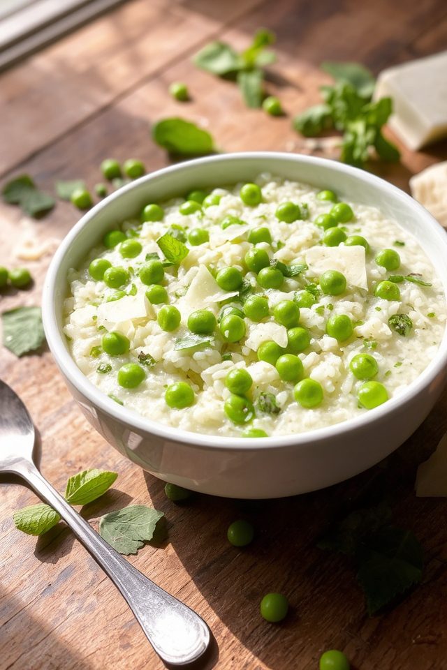 creamy pea mint risotto