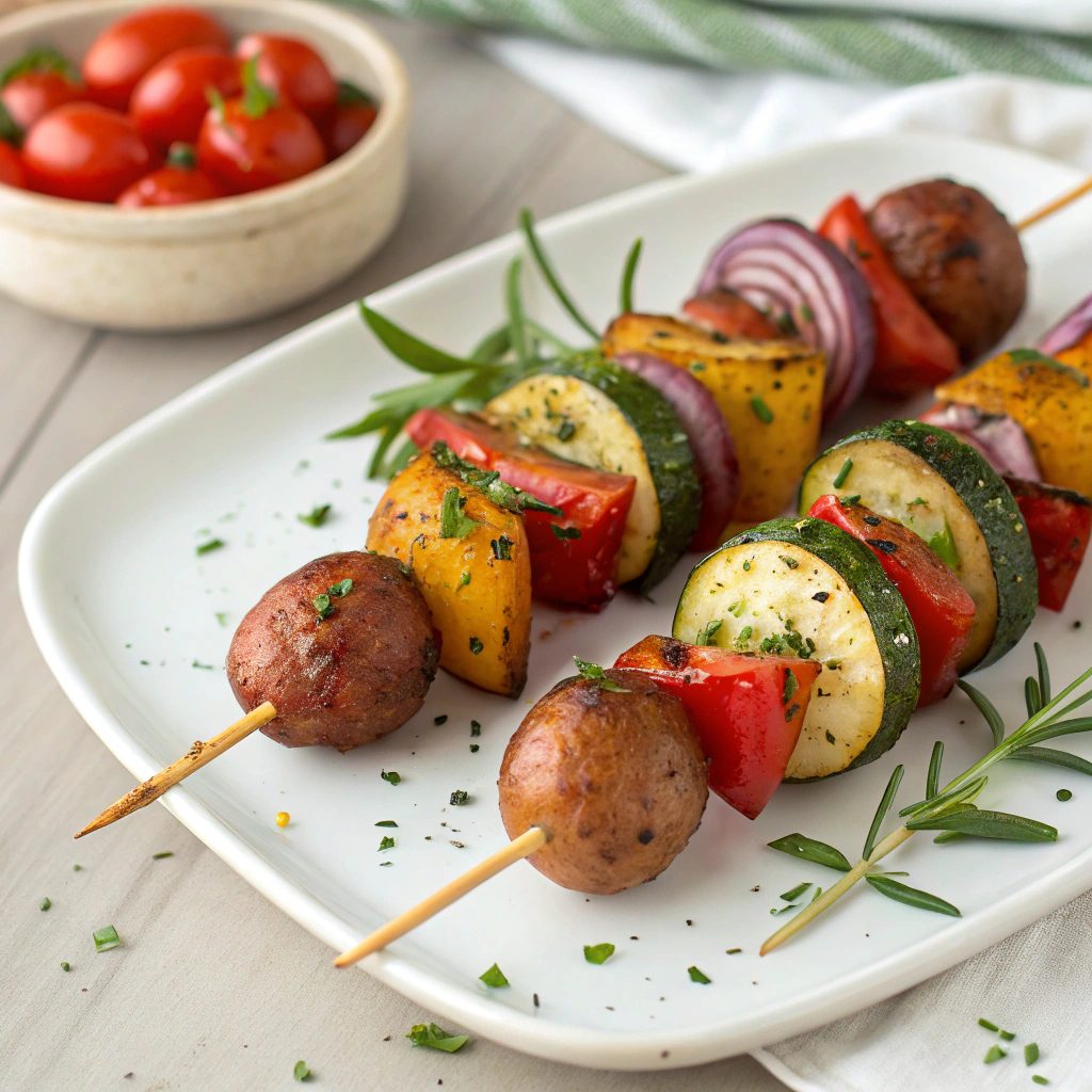 Easy Grilled Red Potato and Vegetable Skewers!