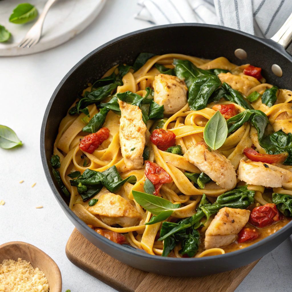 Easy Chicken Spinach Pasta Skillet Recipe