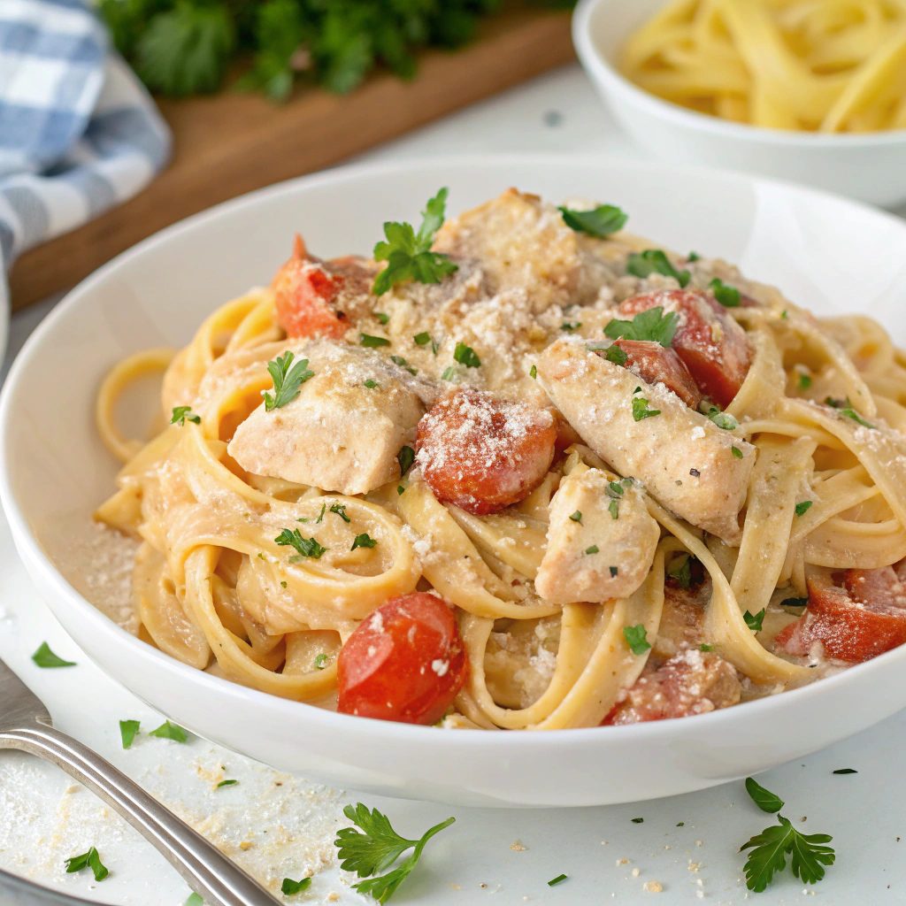 Easy Creamy Chicken Tomato Pasta Recipe!