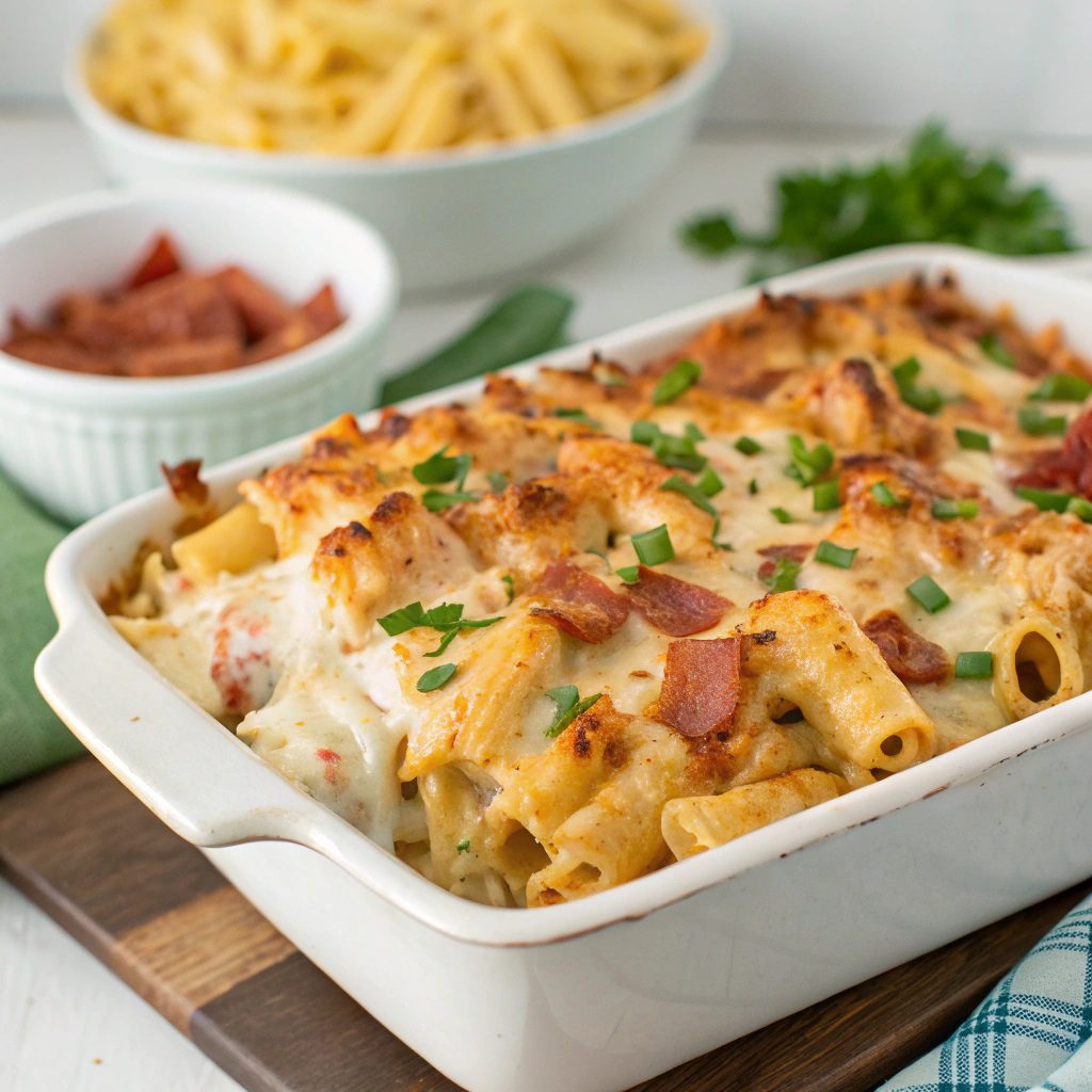 Easy Chicken Bacon Ranch Pasta Bake Recipe!